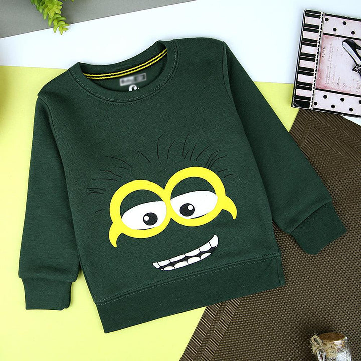 Kids Green Geek Smile Graphic Fleece Sweatshirt (BG-11227) - Brands River