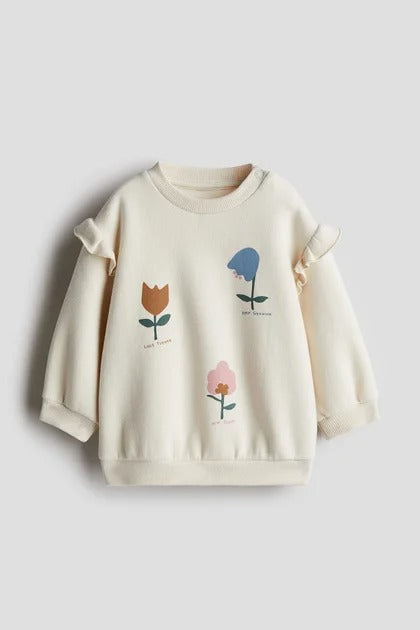 Round Neck Fleece Frill Sweatshirt For Girls