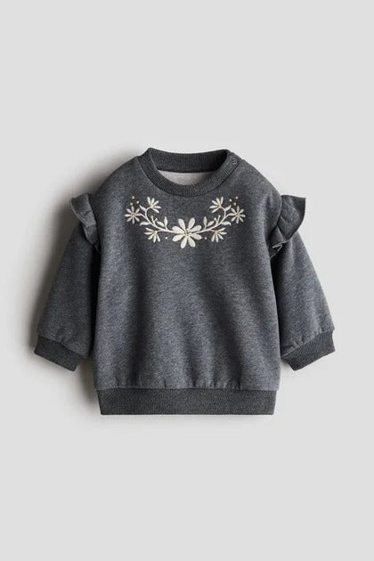 Round Neck Fleece Frill Sweatshirt For Girls