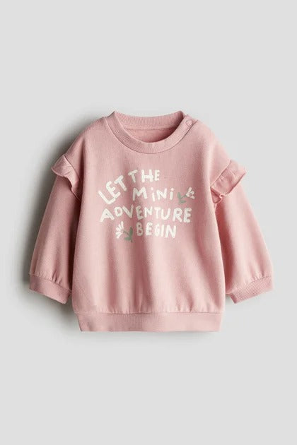 Round Neck Fleece Frill Sweatshirt For Girls